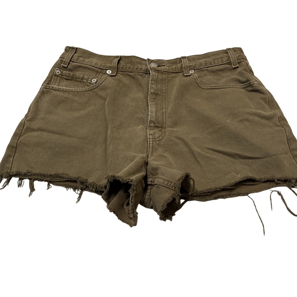 Vintage Levis 550 Denim Shorts Brown DIY Cut Off Jean Size 36 3" Y2K Festival - Picture 2 of 13
